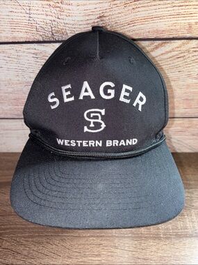 Pre Owned SEAGER MEN'S BRANDED BLACK LOGO EMBROIDERED ROPE CURVED BILL CAP